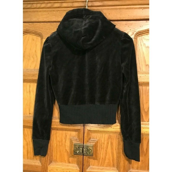 Limited Too Black Velvet Hoodie w Rhinestones Zipper Sweatshirt Pockets Size Y14 - Picture 5 of 8